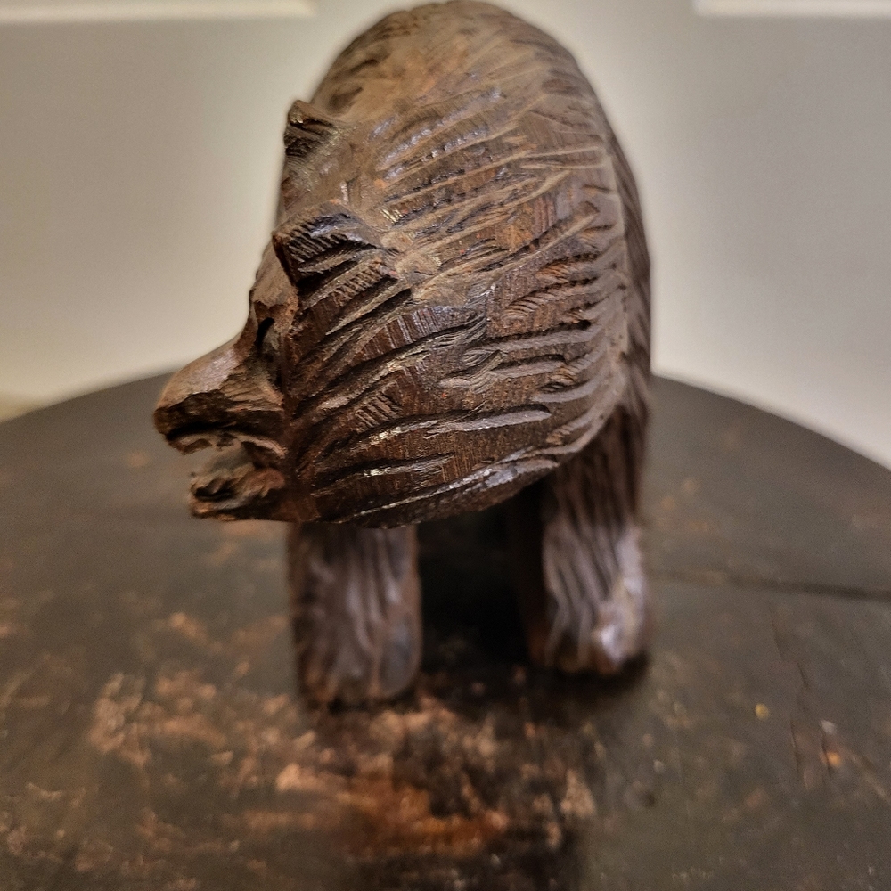 Vintage Hand Carved Modernist Iron Wood Bear - Picture 2 of 12